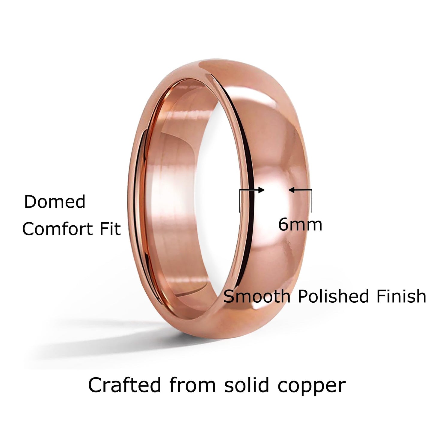 IVY & BAUBLE Pure Uncoated Solid Copper Ring for Men & Women — Lab-Tested, Raw Authentic Copper Band, Wellness Jewelry, Crafted in USA, 6mm, Size 6