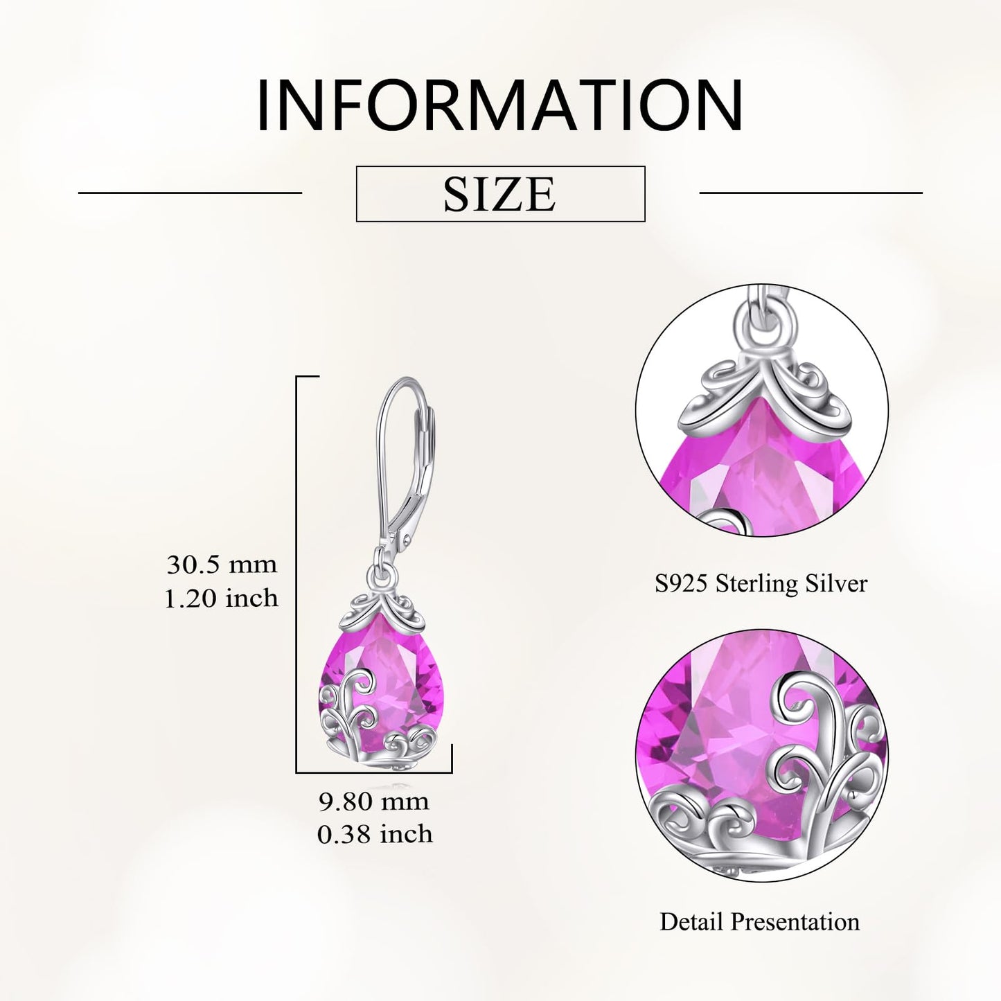 POPLYKE BirthStone Filigree Dangle Earrings Sterling Silver Pink Tourmaline Leverback Earrings October Birthstone Jewelry Gifts for Women