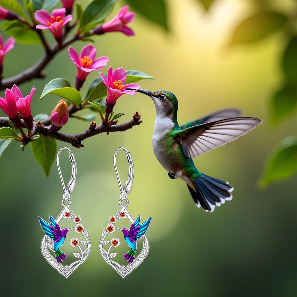 Hummingbird Earrings for Women Sterling Silver Hummingbird Jewelry Gifts for Women Unique Charm Flower Earrings