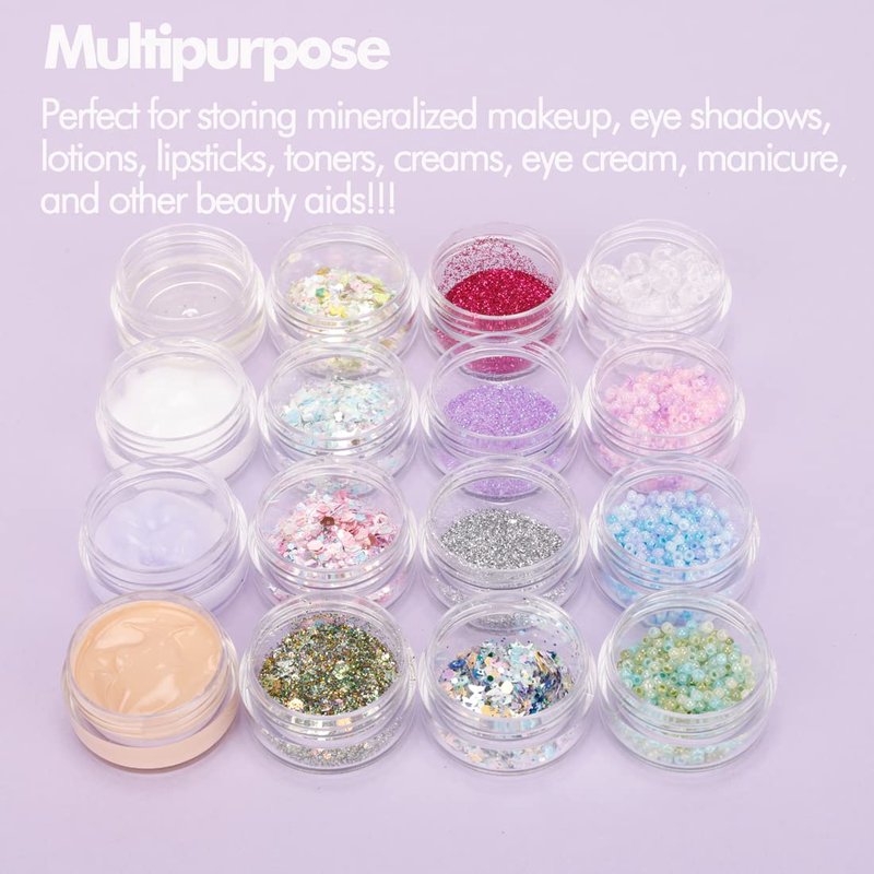 5 Gram Sample Containers With Lids, 200 Count 5ML Jars, Empty Cosmetic Jars for Glitter, Lotion, Cream, Beads - With Labels, Mini Spatulas