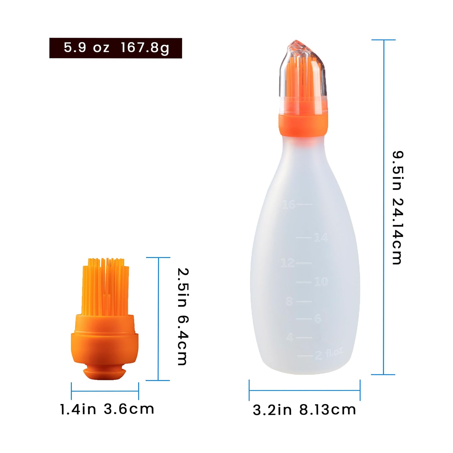 Silicone Pastry Brush, All-in-One Silicone Basting Brush with Sauce Bottle, Heat Resistant BBQ Accessories and Cooking Gadgets, BPA-Free Oil Dispenser for Cooking, Baking, Grilling (Orange)