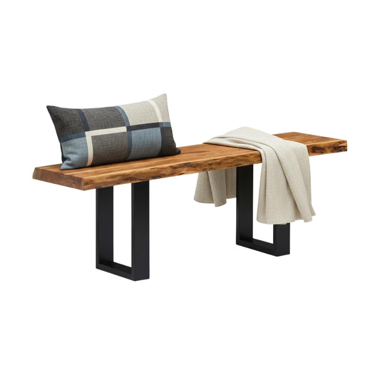 Alaterre Furniture Alpine Solid Wood Entryway Bench - 48 Inch Industrial Modern Bedroom Bench with Live Edge and Metal Legs - Furniture for Entryway, Dining Room, Kitchen, or Bedroom