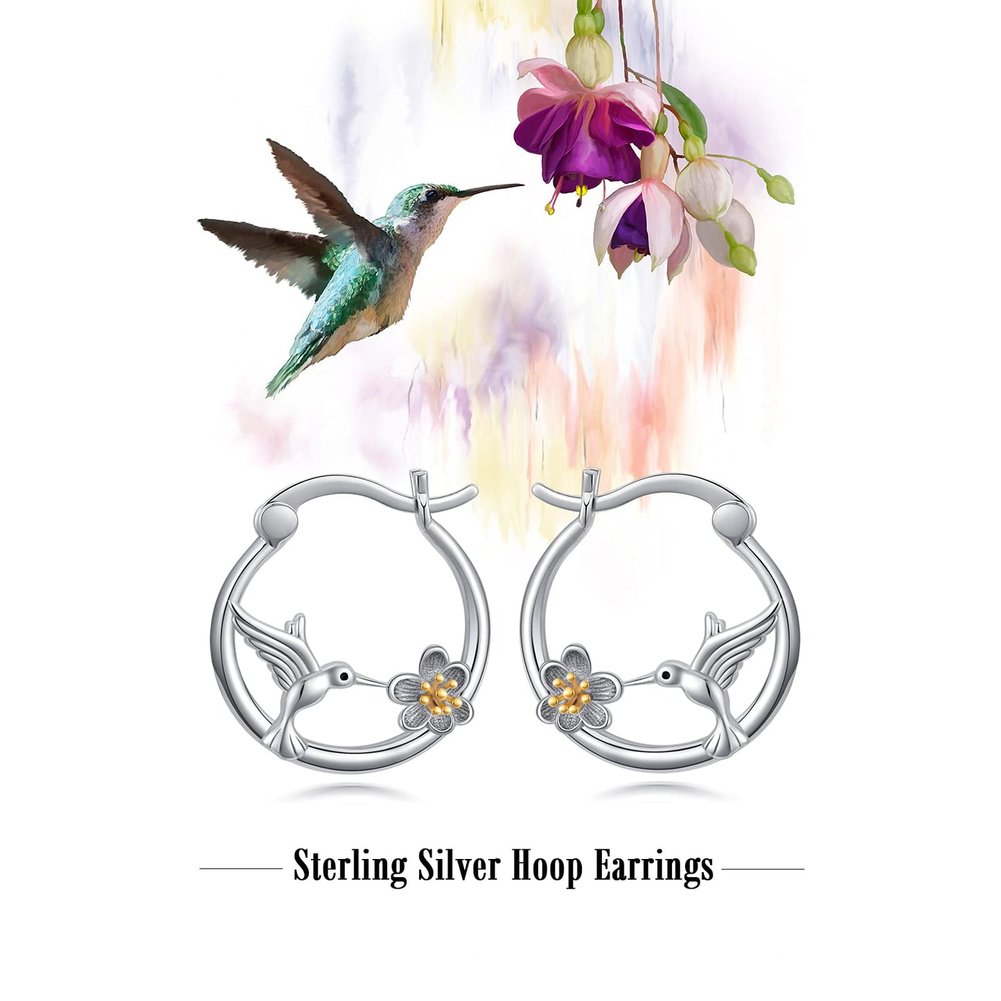 Hummingbird Earrings Sterling Silver Bird Daisy Small Hoop Earrings for Sensitive Ears Cute Hummingbird Jewelry Graduation Gifts for Women Daughter Her