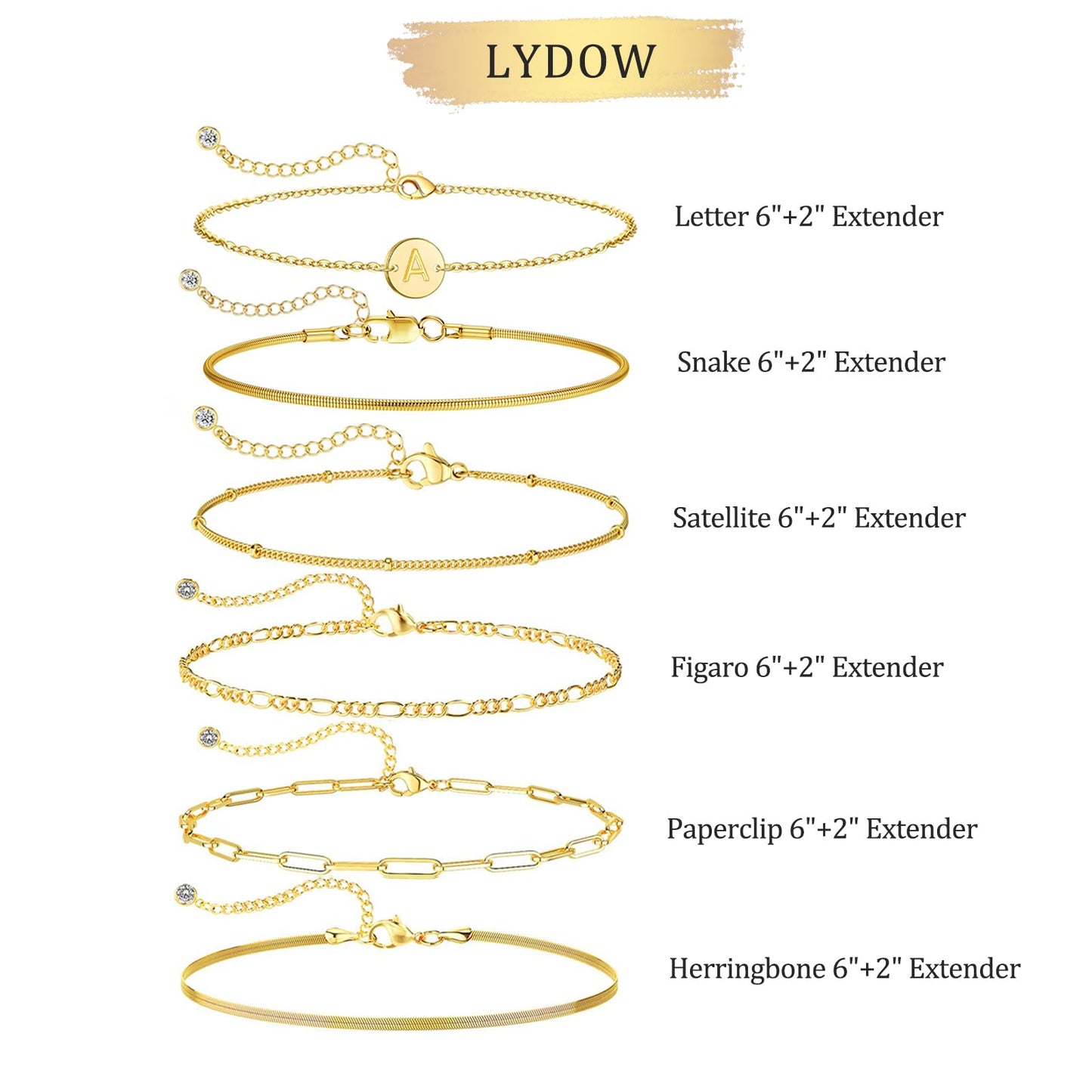 Lydow Bracelets for Women, Stack Jewelry Set Initial C Chain Stackable Letter Teen Accessories Pulseras Para Mujer 6 Inch 6PCS