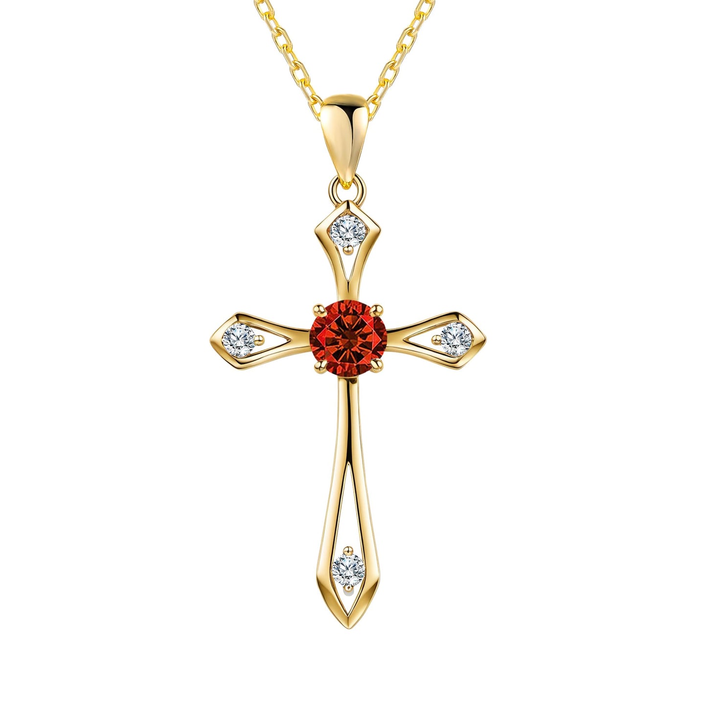 14K Gold Plated Solid Cross Necklace for Women,925 Sterling Silver Ladies Faith Cross Birthstone Pendant Christian Religious Confirmation Baptism Everyday Fine Jewelry Anniversary Birthday Gifts for Her