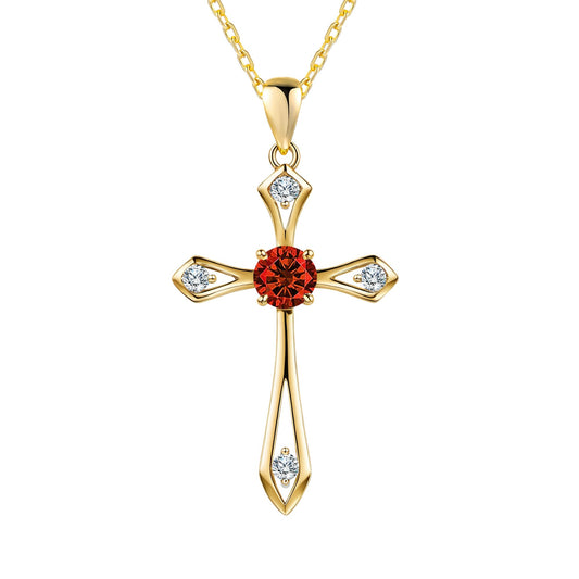 14K Gold Plated Solid Cross Necklace for Women,925 Sterling Silver Ladies Faith Cross Birthstone Pendant Christian Religious Confirmation Baptism Everyday Fine Jewelry Anniversary Birthday Gifts for Her