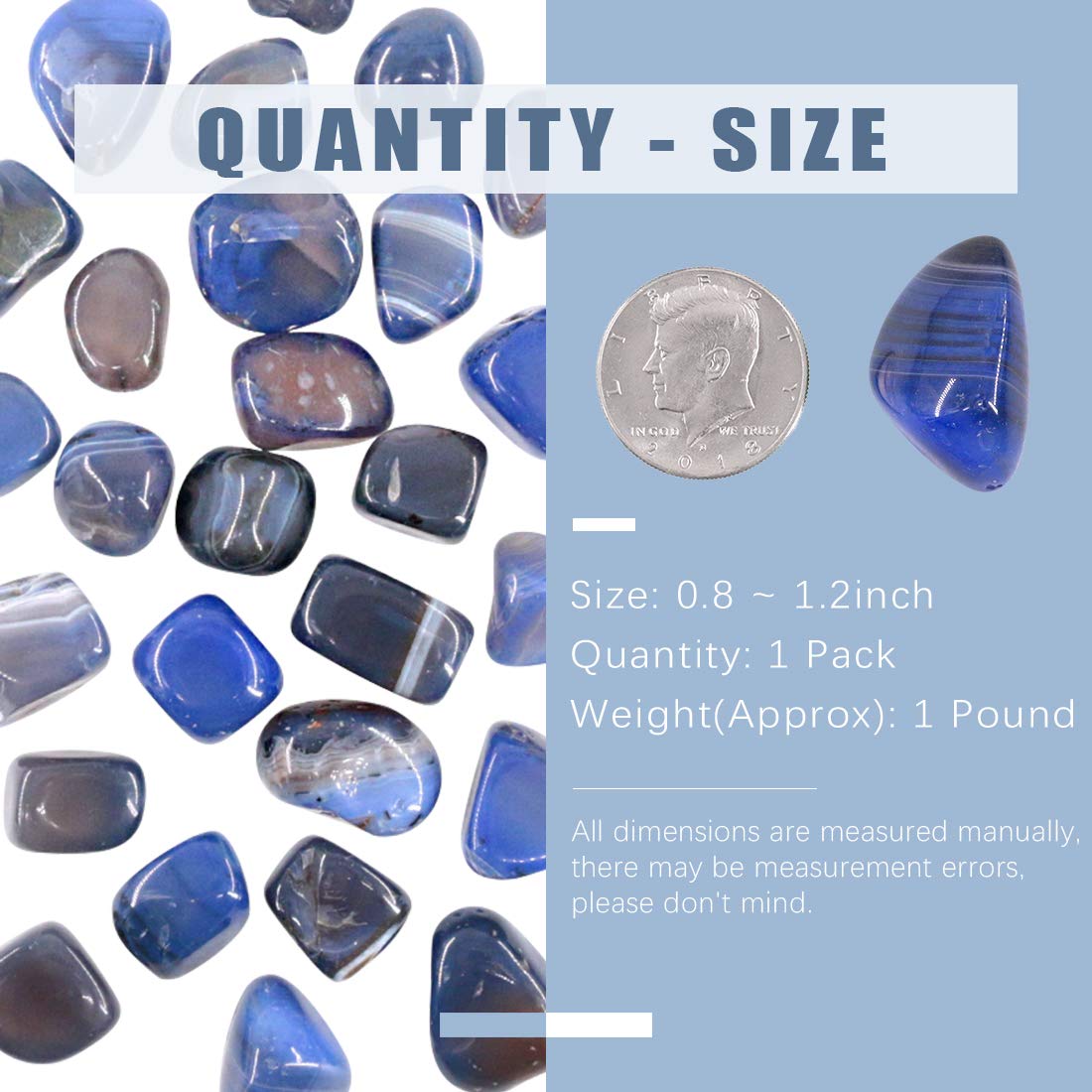 Swpeet 1Pound Marine Blue Agate Bulk Stone Large Gemstone Crushed Pieces 0.75-1" inch Tumbled Stone Chips Crushed Natural Crystal Quartz Perfect for Jewelry Making Home Decoration