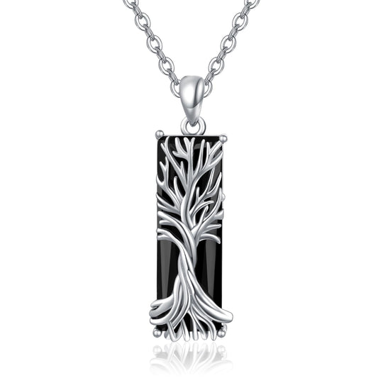 AENEAS Celtic Tree of Life Necklace for Women Men 925 Sterling Silver Black Crystal Tree of Life Pendent Fancy Jewelry Gifts for Her Wife Women