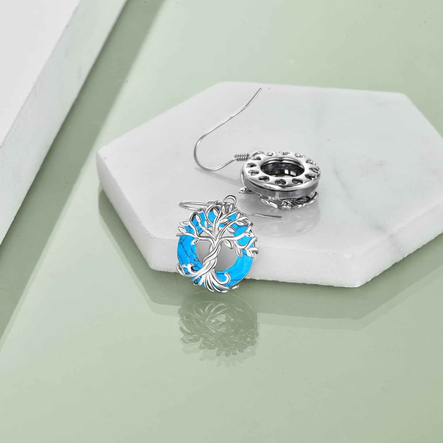 TOUPOP Turquoise Tree of Life Earrings for Women Sterling Silver Family Tree Drop Dangle Earrings Jewelry Birthday Mothers Day Gifts for Women Mom Her