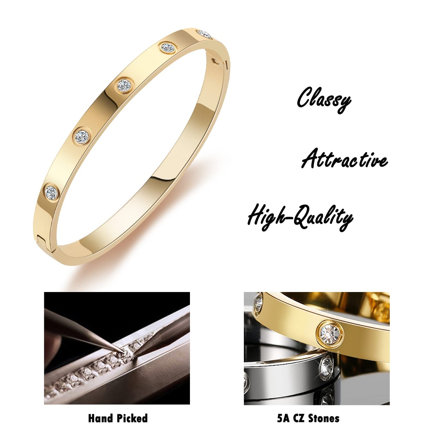 RIMRIVA 18K Gold-plated Bracelets for Women Stack Love Bangle Bracelets Trendy Stainless Steel Friendship Anniversary Wedding Jewelry Stocking Stuffers Christmas Birthday Gifts Women Wife Mom