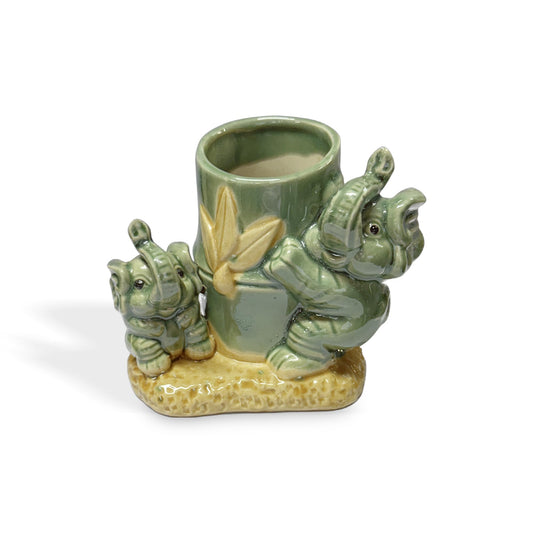 Adorable 4.25" Tall Lucky Elephants Holding a Bamboo Stalk Decorative Bamboo, Cactus, Succulent Plant Holder or Pen Pot