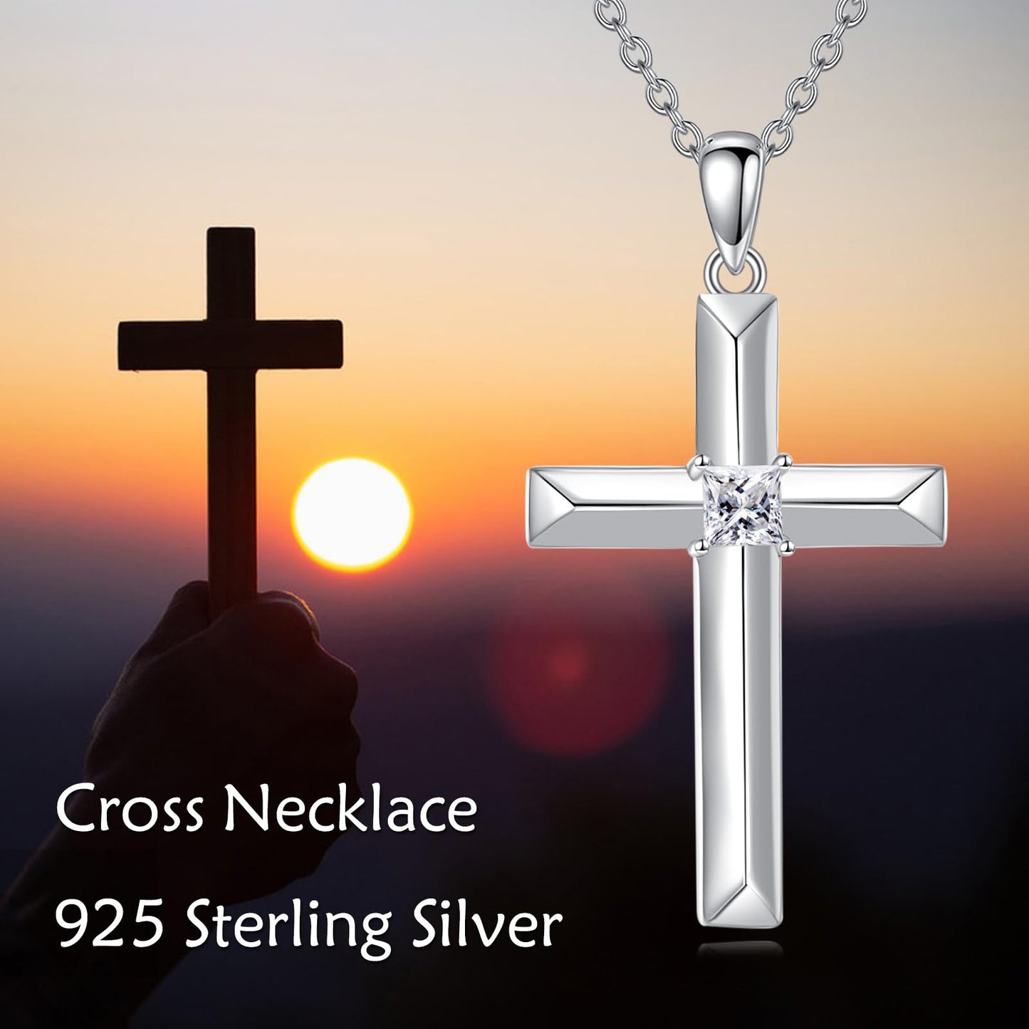 VONALA Cross Necklace for Women 925 Sterling Silver April Birthstone Cross Pendant Necklace Birthday Jewelry Gifts for Women