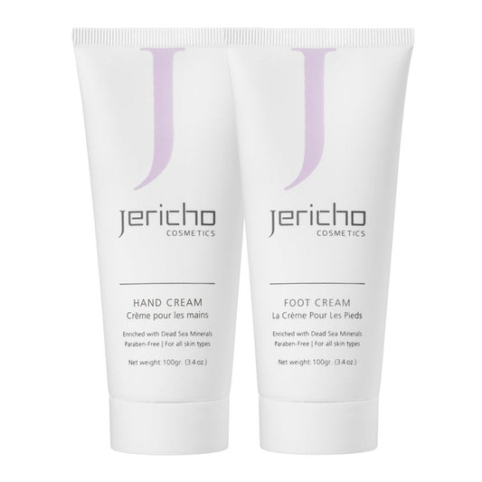 Jericho Dead Sea Hand & Foot Cream Set – Nourishing Aloe, Olive Oil & Dead Sea Minerals for Soft, Smooth Skin - 2 Pack (Hand Cream + Foot Cream), 3.4 oz Each