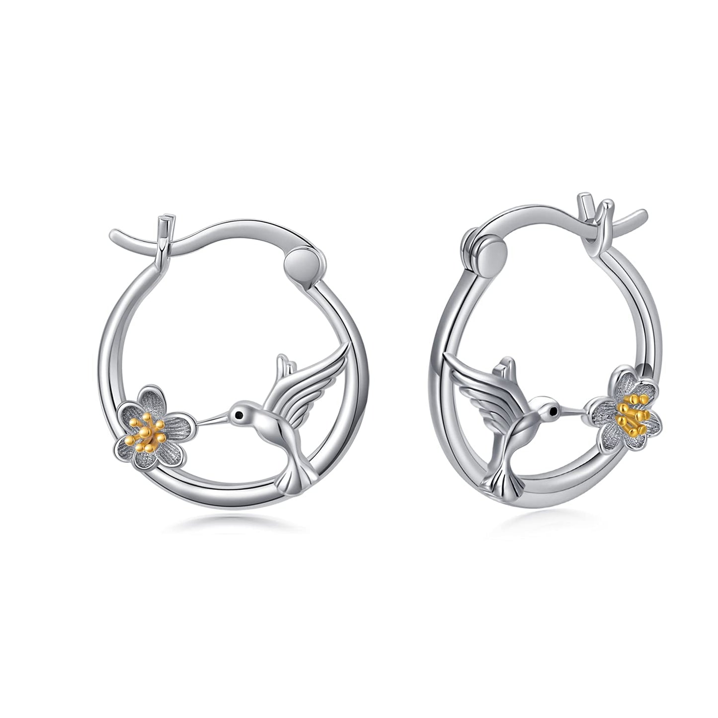 Hummingbird Earrings Sterling Silver Bird Daisy Small Hoop Earrings for Sensitive Ears Cute Hummingbird Jewelry Graduation Gifts for Women Daughter Her