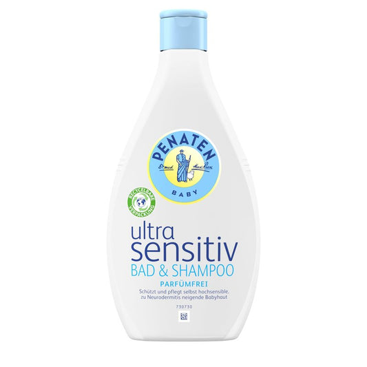Penaten Ultra Sensitiv Bad & Shampoo 400ml / Mildes Waschgel ohne Parfum zum sanften Baden und Waschen von Haut und Haar / Auch für Allergiker geeignet 400ml
