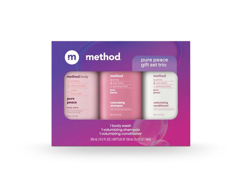Method Body Wash and Hair Care Gift Set, Pure Peace, 3.4 oz Travel Size Bottles