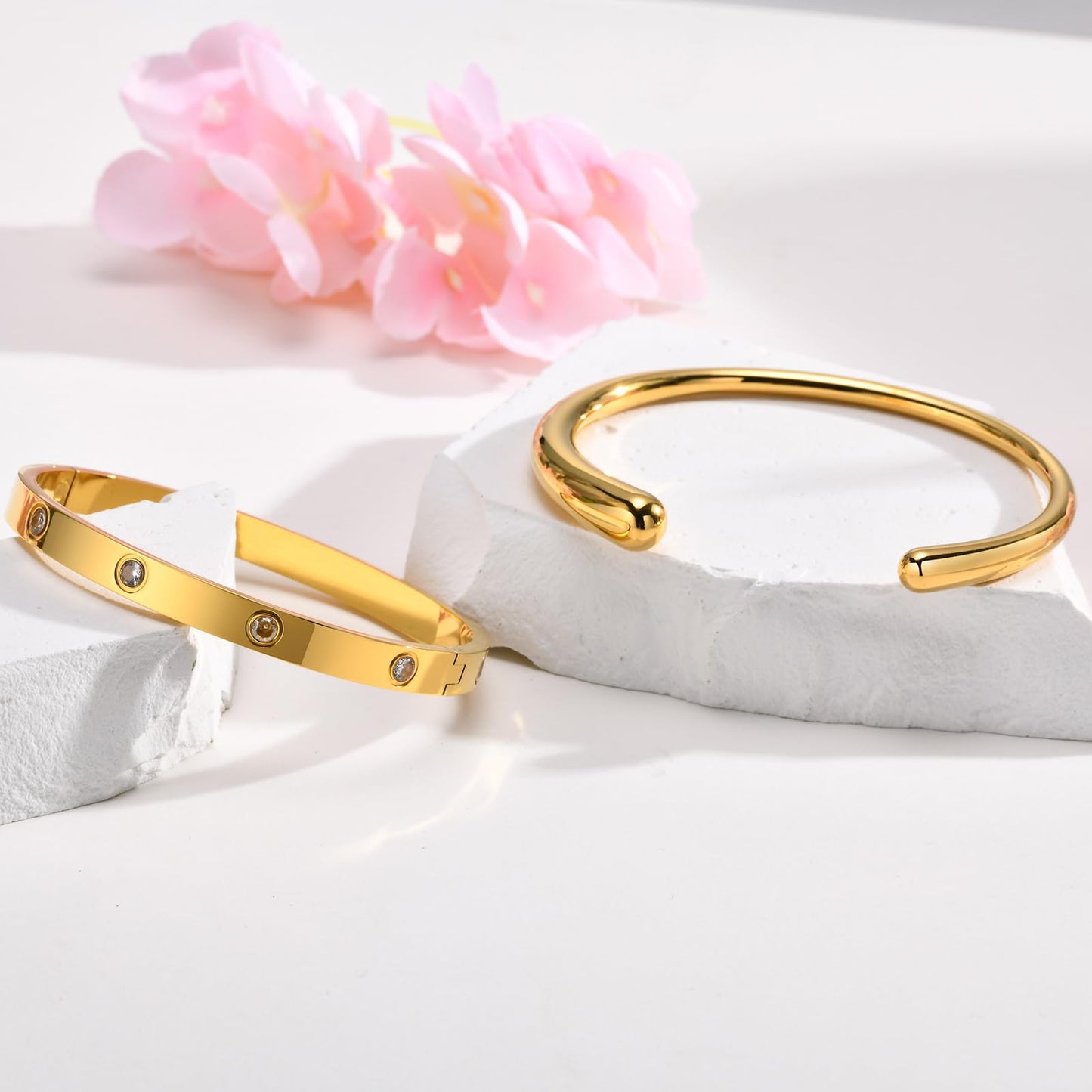MPRAINBOW Gold Bracelets for Women, 2Pcs 18K Gold Plated Cubic Zirconia Bangle Crystal Friendship Bracelet Jewelry,Wedding Party Christmas Birthday Gift for Girlfriend Sister Daughter