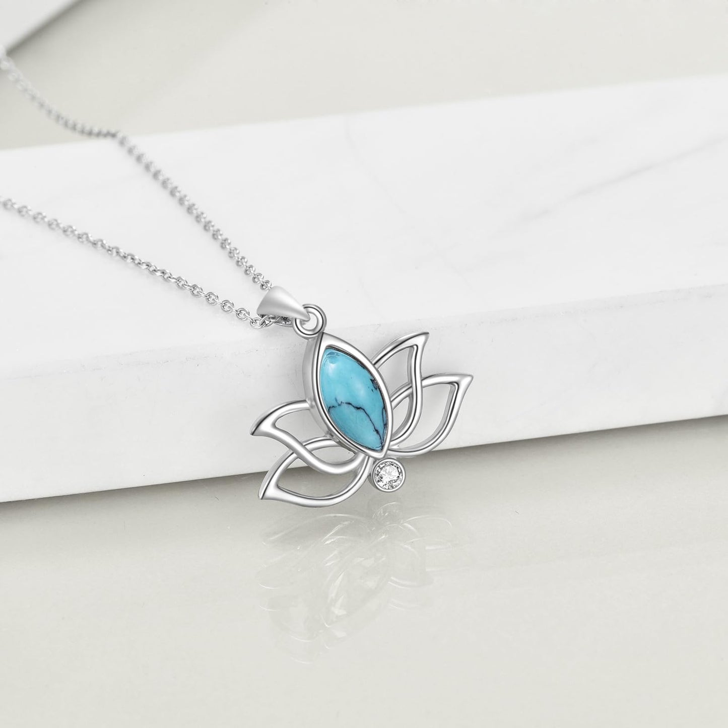 YFN Lotus Necklace Sterling Silver Turquoise Lotus Flower Pendant Yoga Jewelry Gifts for Women