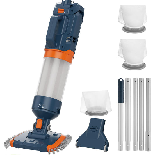 AQUAFYSH Cordless Pool Vacuum-True Powerful Suction 18.9GPM, 100inch, 1H Runtime, 25µm Fluff Ultra Fine Filter,Handheld Rechargeable Hot Tub Cleaner with Poles for Above Ground&Inground Pool