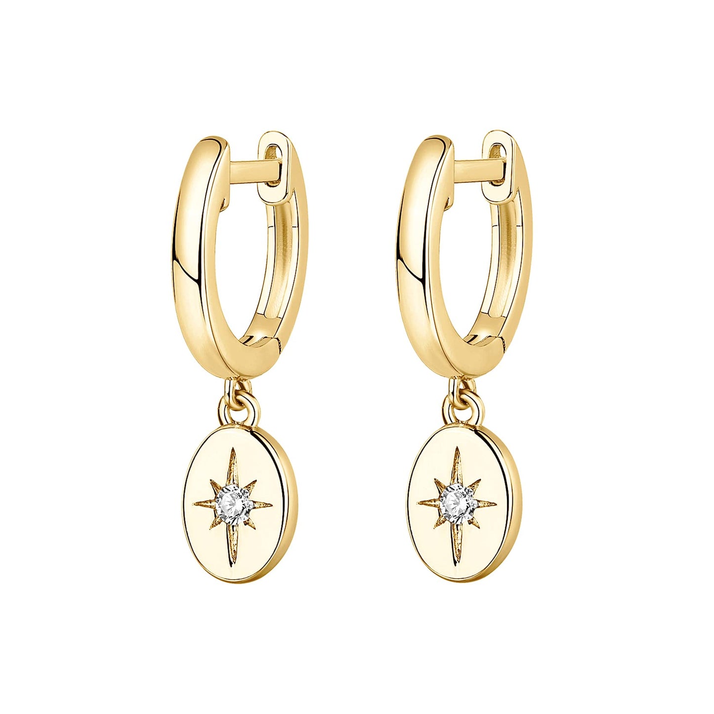 PAVOI 14K Yellow Gold Plated 925 Sterling Silver Post Celestial Dangle Huggie Hoop Earrings For Women - Trendy Starbusrst Drop Hoop Earrings - Cubic Zirconia Small Hinged Huggies