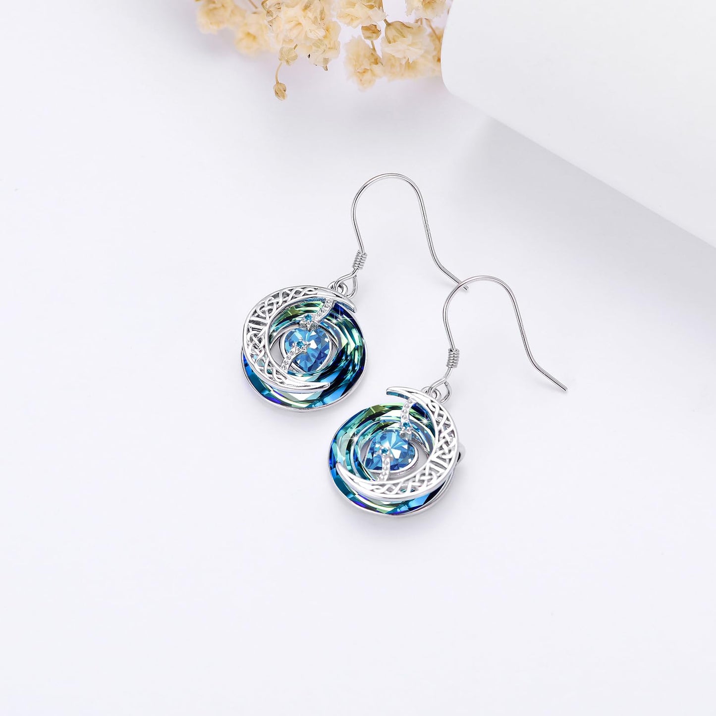 TOUPOP Topaz Earrings December Birthstone Earrings Sterling Silver Moon and Star Drop Dangle Earring Jewelry Blue Crystal Birthday Mothers Day Gifts for Women Mom Her