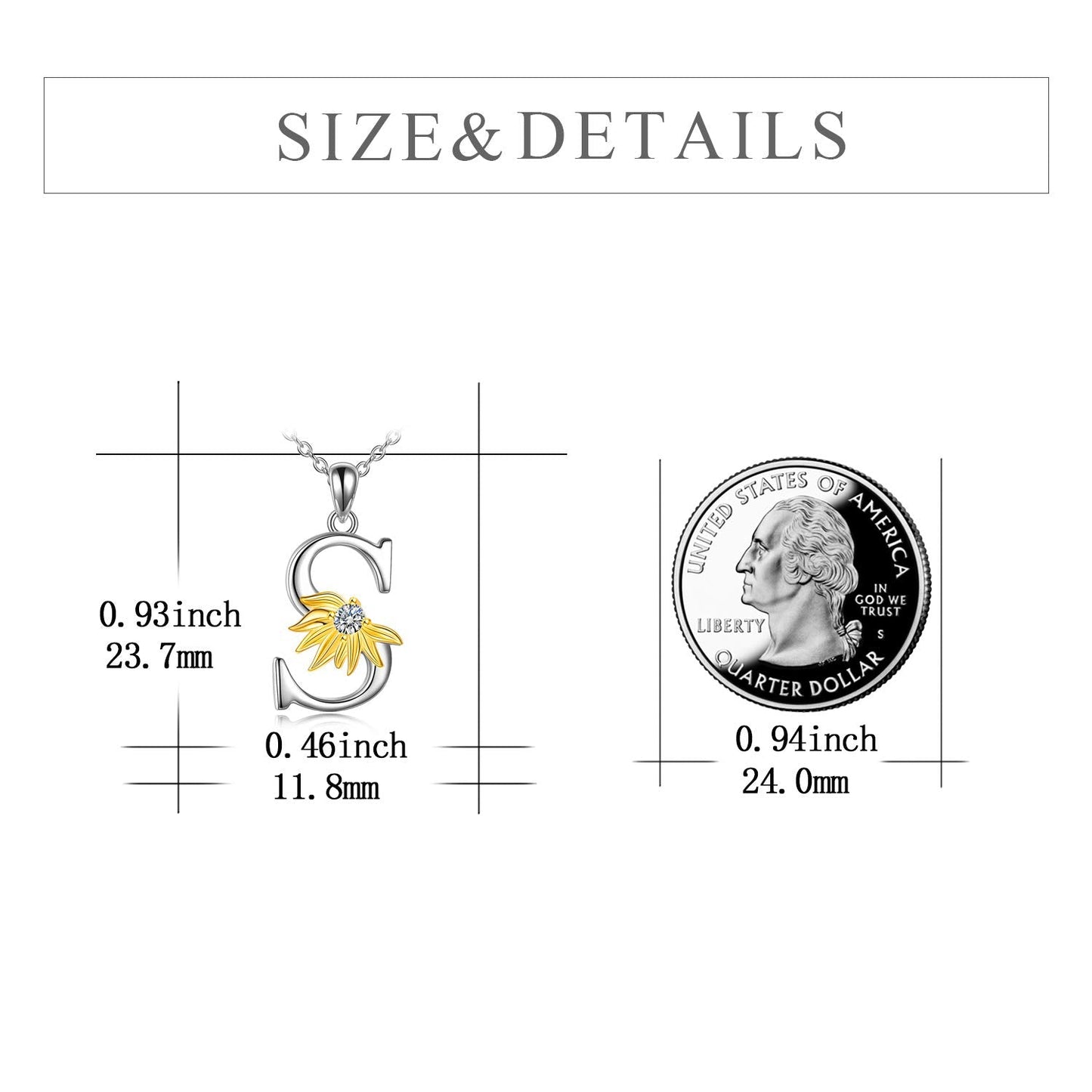 POPLYKE Sterling Silver Initial Alphabet Letter S Script Name Pendant Chain Necklace for Women for (Sunflower S)