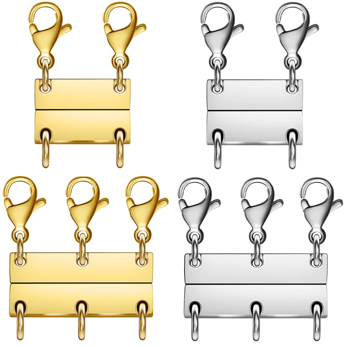 Layering Magnetic Necklace Clasps, Multiple Necklace Clasp,Necklace Clasps for Layered Look，Stainless Steel Chain Link Clasps for Necklaces and Bracelets, Silver, Gold (4pcs|Golden Silver A)