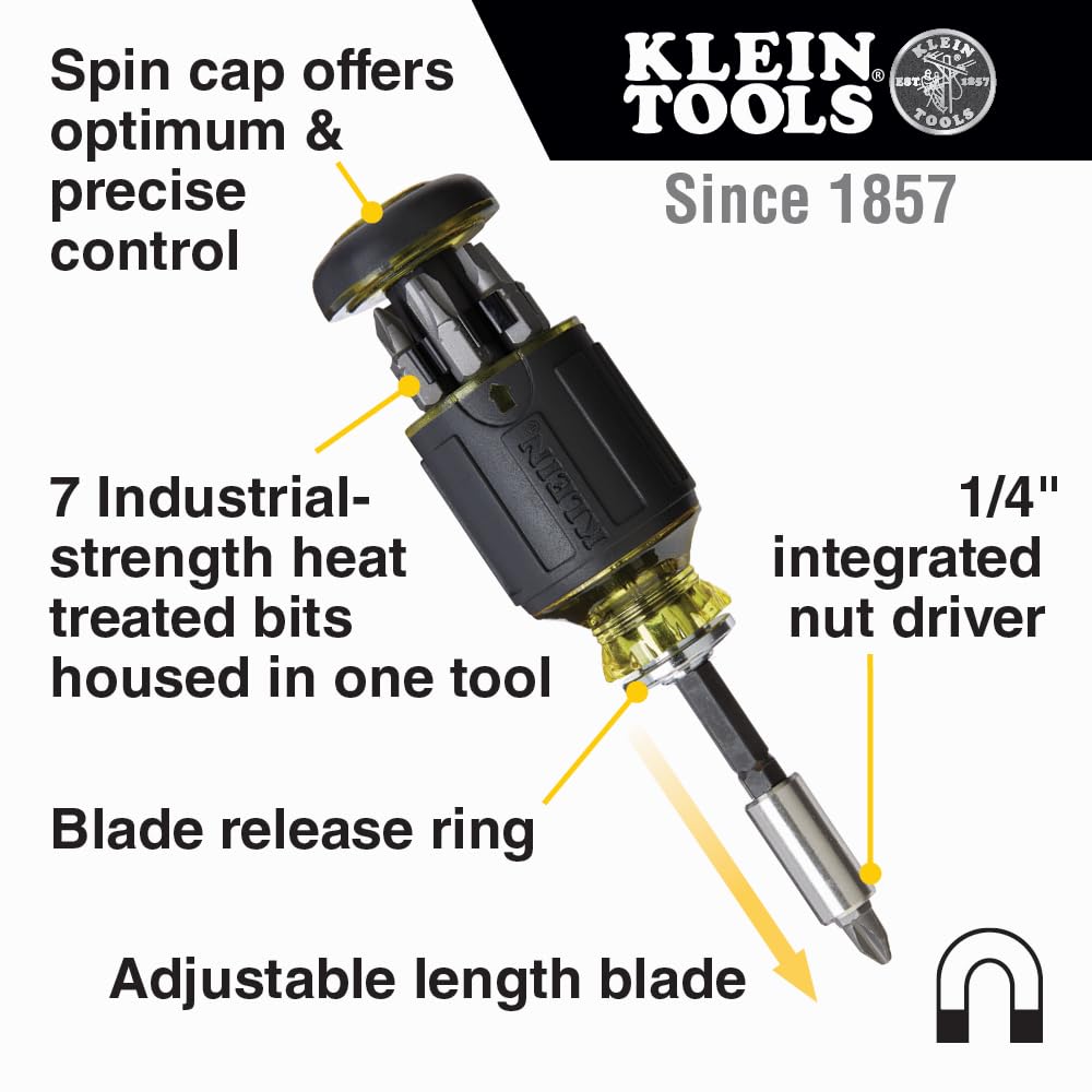 Klein Tools 80037 Screwdriver Tool Set, Multi-Bit Pocket Precision Screwdriver and Adjustable Length Stubby, 2-Piece