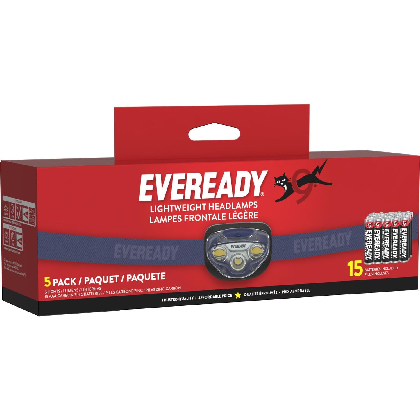 EVEREADY LED Headlamps Pro200 [5-Pack], IPX4 Water Resistant, Bright and Durable Head Lights for Camping, Hiking, Emergency Power Outage (Batteries Included)
