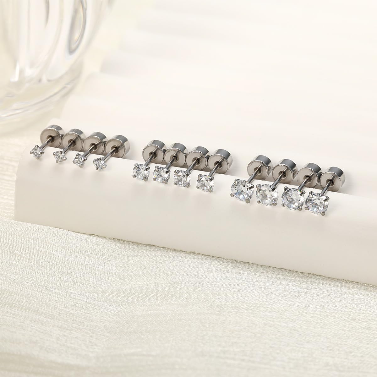 Hypoallergenic Stainless Steel Cubic Zirconia Earrings Set for Women Multi Pack Cubic Zirconia Earrings for Men 5 Pairs 4-8mm Titanium Stainless Steel Silver Diamond Black, Titanium Stainless Steel