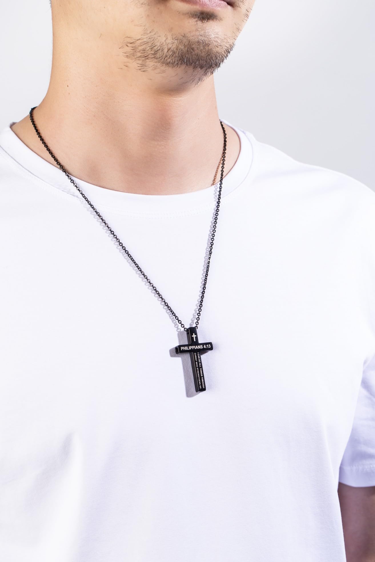 FUNPAR Cross Breathing Necklace for Anxiety, Inspirational Bible Verse Mindfulness Pendant Necklace, Stainless Steel Meditation Breathwork Tool, Anxiety Relief Items for Teens Gift(Silver 1: 9)