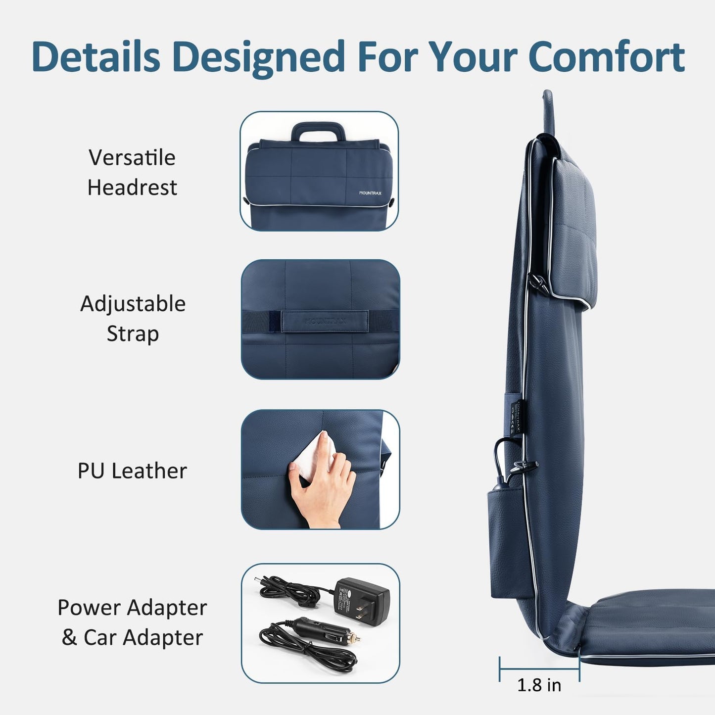 MOUNTRAX Back Massager for Chair, Full Back Massager for Pain Relief Deep Tissue, Massage Chair Pad with Soft S-Curve Design, Versatile Portable Massage Seat Cushion, Chair Massager