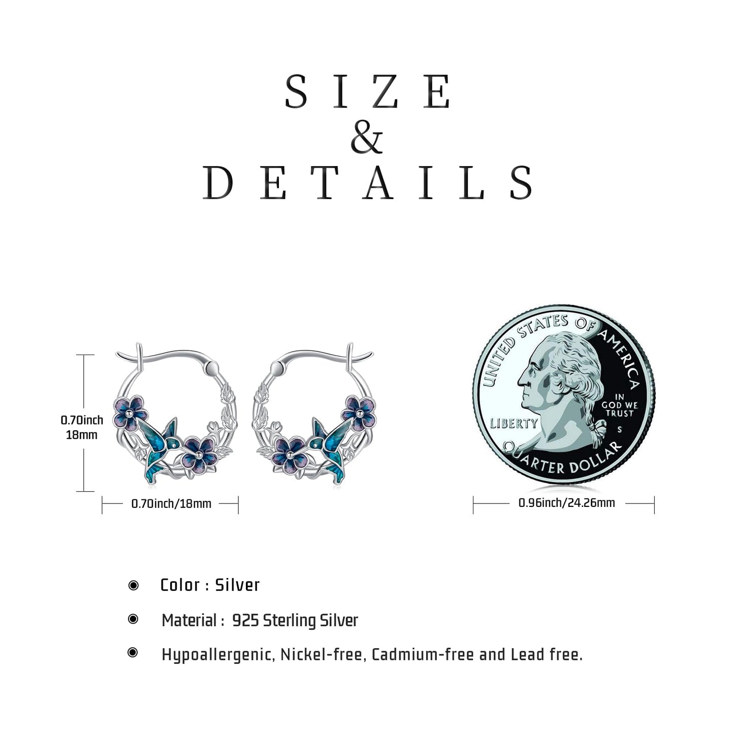 JUSTKIDSTOY Hummingbird Earrings for Women Girls 925 Sterling Silver Bird Flower Hoop Earrings Jewelry Hummingbird Graduation Gifts for Daughter Her