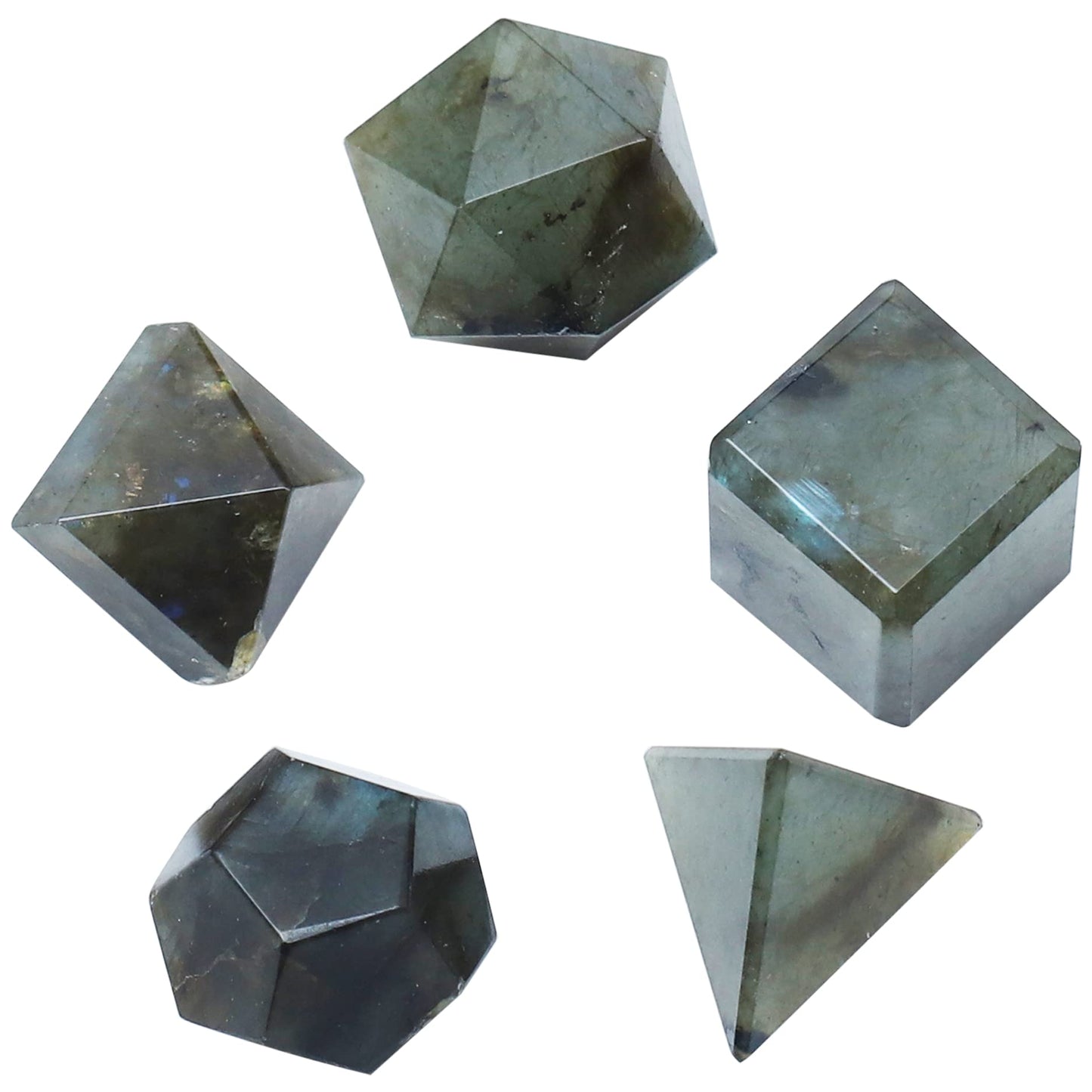 Crocon Labradorite 5Pcs Platonic Solids Crystal Geometry Set, Platonic Solids Sacred Geometric Stones for Meditation Reiki Balancing Healing Chakra Stone Cleansing Spiritual Good Luck (1520mm)
