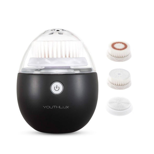 YOUTHLUX Pure Radiance, Vibrating Facial Cleansing Brush, Electric Face Scrubber, 3 Modes, 3 Brush Heads (2 Bristle,1 Silicone), Waterproof, Rechargeable, Smart Timer, Exfoliating, Massage (Black)
