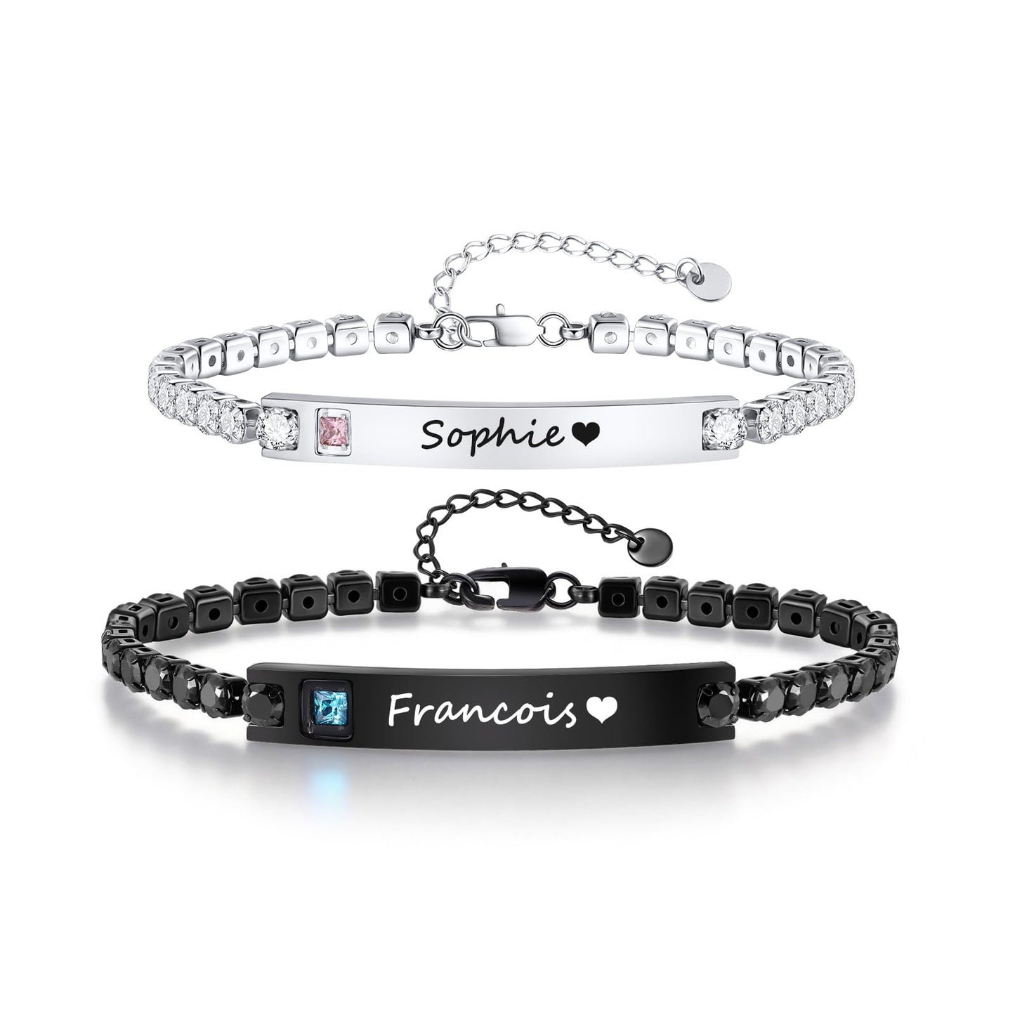 Personalized Matching Bracelet for Couple - Custom Engraving Couple Bracelet,Stainless Steel Long Distance Relationship Jewelry,Promise Bracelet for Bf and Gf,Wedding Anniversary Birthday Promise Gift