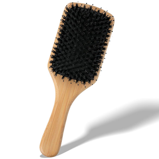 Wooden Paddle Hair Brush with Bristle & Detangling Pins – Hairbrush for Men, Women, to Reduce Frizz, Restore Shine & Promote Healthy Hair