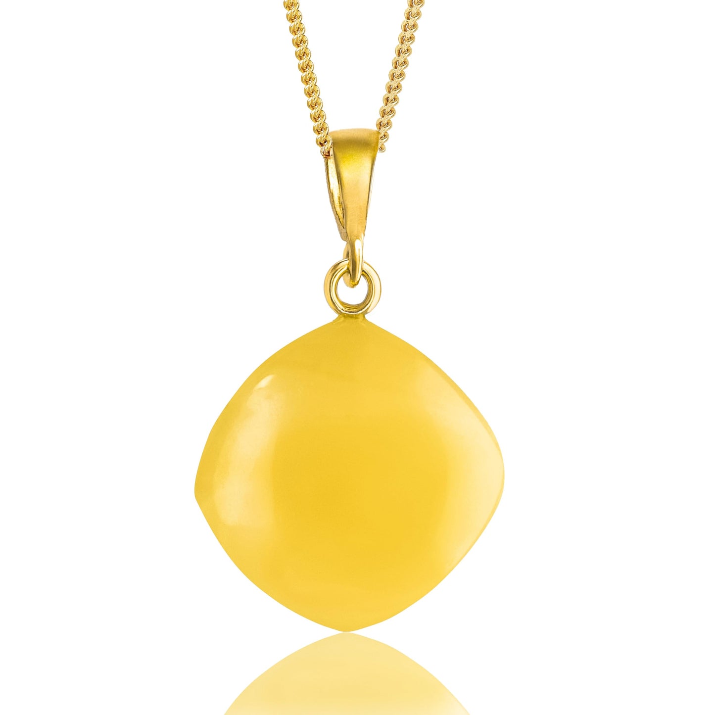 Amber by Mazukna Natural Baltic Amber Pendant for Women, Cognac Drop Necklace with Gold-Plated Sterling Silver Chain, Lightweight 18-inch Jewelry Gift for Everyday Elegance (Yellow Cushion)