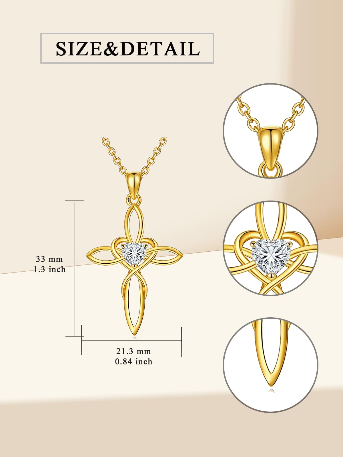 POIUY Celtic Knot Cross Birthstone Necklace for Women Irish Infinity 14K Gold Heart Pendant Cross Jewelry Anniversary Valentines Birthday Mothers Day Gifts for Mom Wife Her