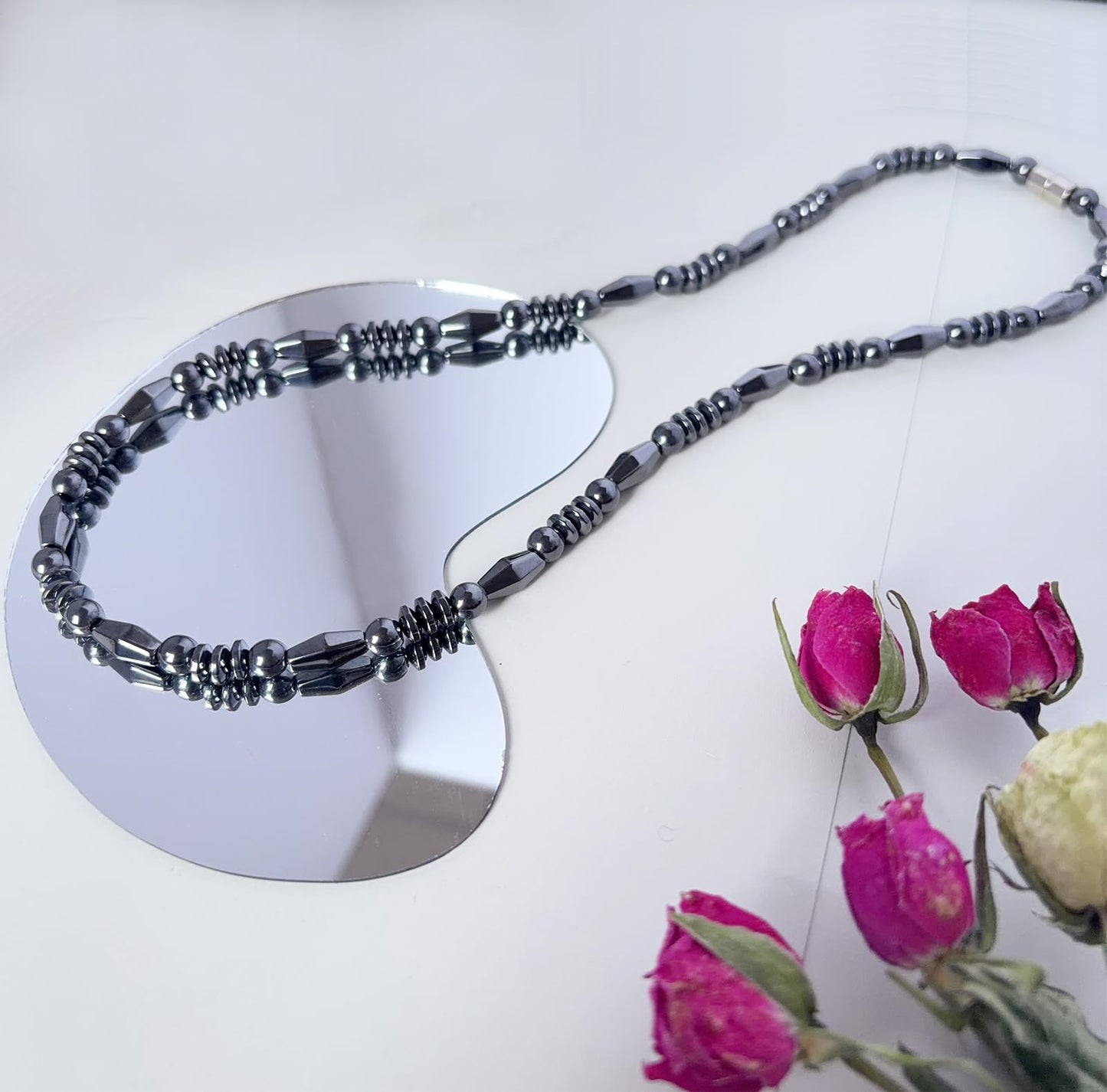 Wzwzmia 5A grade hematite bead magnetic therapy necklace for men and women, healing stone Necklace Jewelry healing stone diamond shape unisex 20"