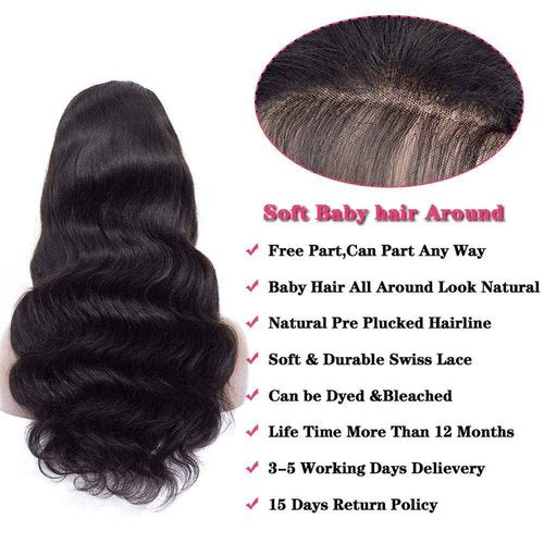 Foreverlove Body Wave Lace Front Wigs Human Hair Pre Plucked 200% Density Brazilian Virgin Human Hair 13x4 HD Lace Frontal Wigs (16 Inch)