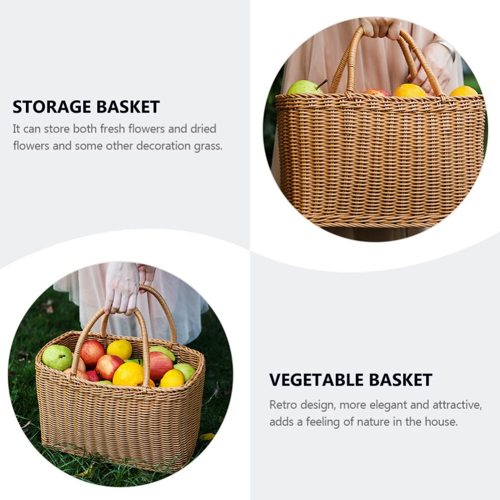 Alipis African Market Basket Oval Woven Straw Basket with Handle Ghana Plant Pot Grocery Bag Beach Tote Shopping Bag Flower Picnic for Toy Storage