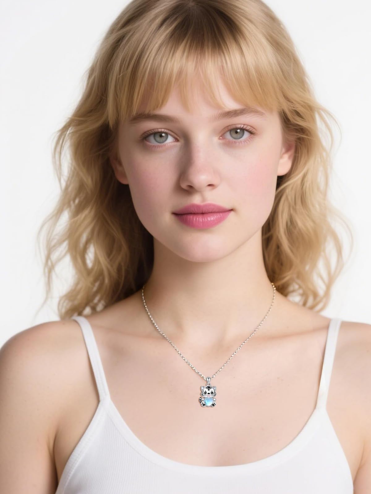Dreamboat Tiger Pendant Necklace for Women 925 Sterling Silver Moonstone Animal Jewelry Gifts for Tigers Lovers