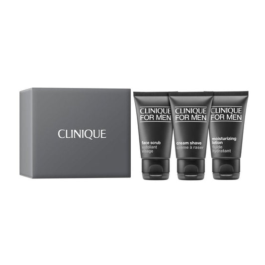 Clinique For Men Shave Gift Set | Face Scrub | Cream Shave | Moisturizing Lotion | Exfoliating + Moisturizing | Includes 3 Travel Size Pieces | Perfect for Him