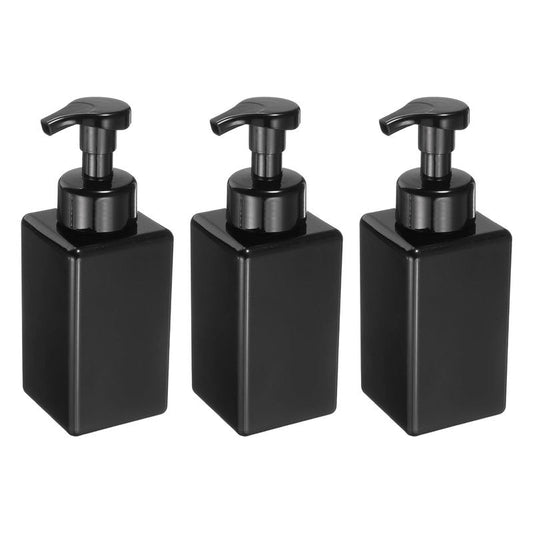 uxcell 3PCS Square Empty Foam Pump Bottle, 450ml Travel Foam Soap Dispenser Empty Refillable Plastic Pump Bottle for Lash Shampoo, Hand Soap, Facial Lotion(6", Clear Brown)