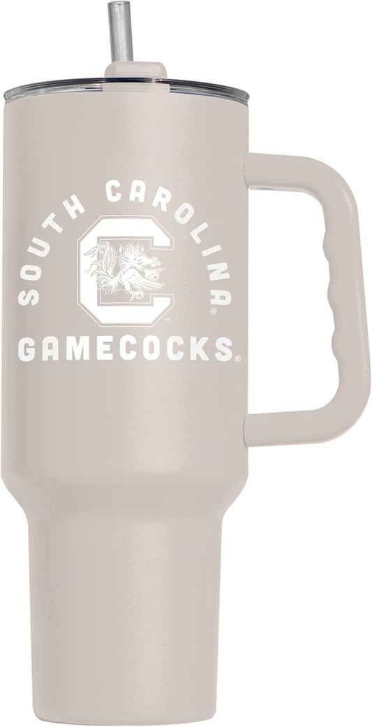 Logo Brands NCAA South Carolina Gamecocks Sand 40 oz Tumbler with Handle - Stylish Everyday Use Powder Coated-Stainless Steel with Straw- Keeps Cold For Hours