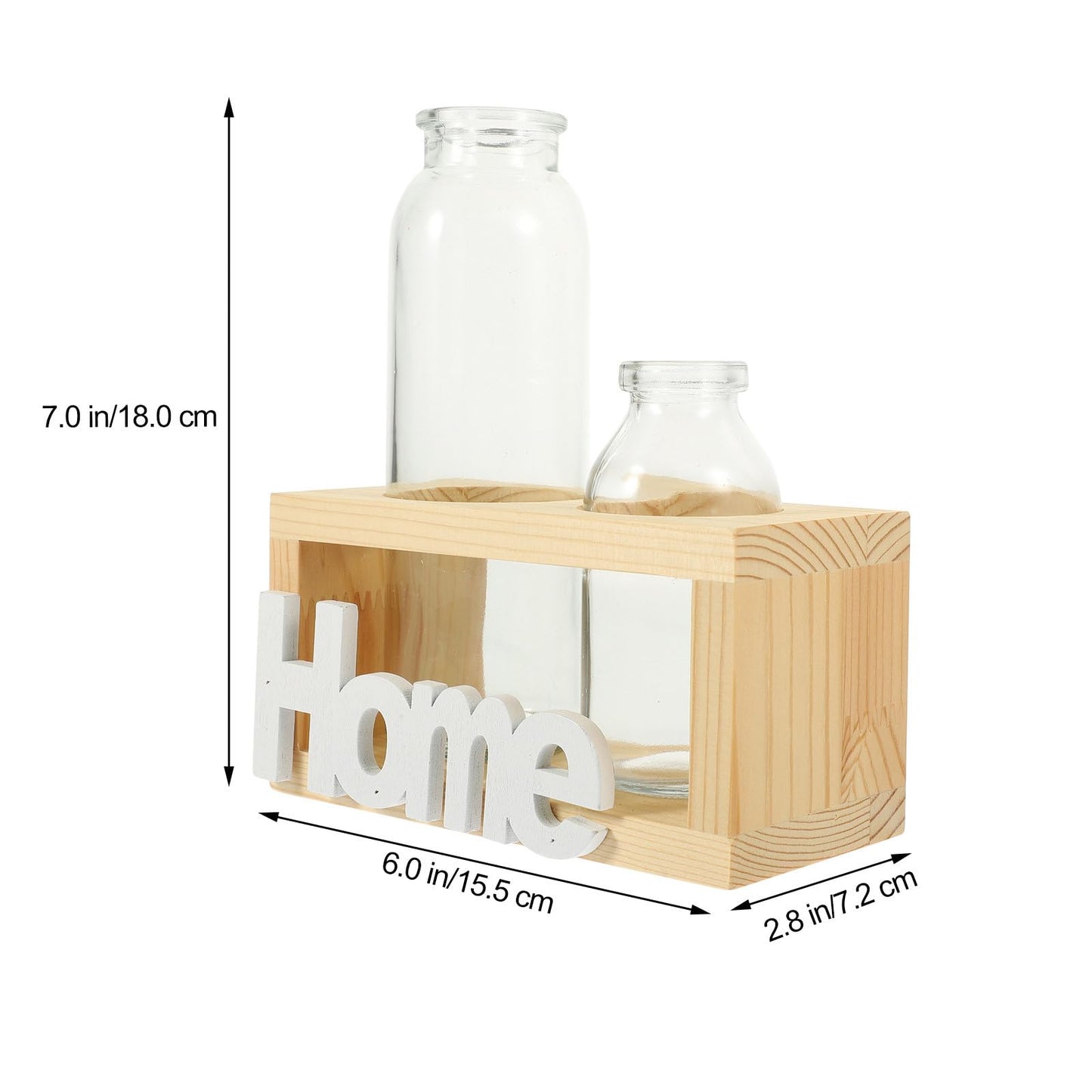 Ciieeo Glass Planter with Wooden Rack, Hydroponic Glass Vase for Plant Propagation, Decorative Flower Terrarium for Home and Office Desktop, 2pcs