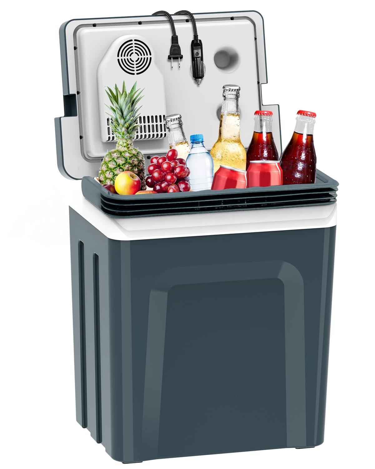 SubSun Electric Cooler and Warmer with Handle，32Quart (30 L) Portable Thermoelectric Fridge， Car Fridge Cooler with 12V DC & 110 AC for Camping, Travel & Picnics,Grey