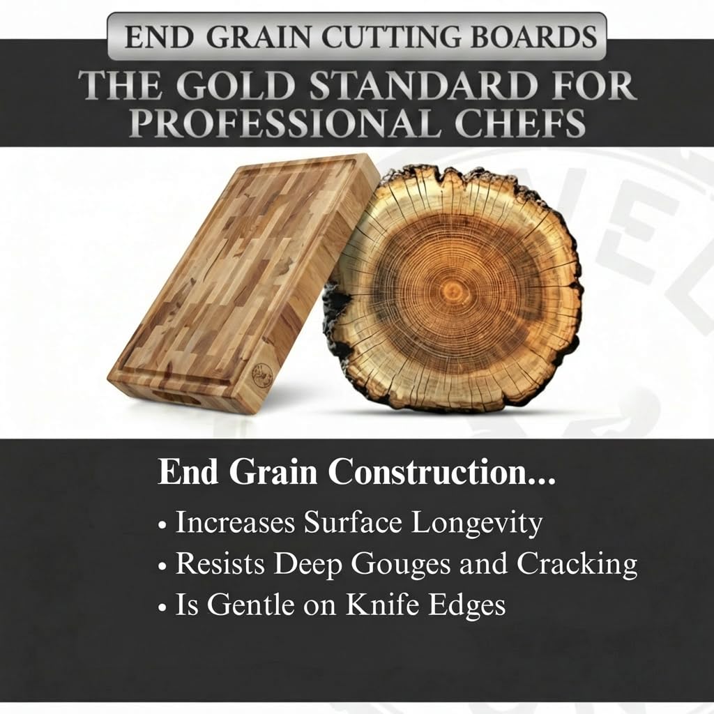 Maple End-Grain Cutting Board – Made in USA – 17” x 13” x 1.75” Thick Butcher Block – Juice Groove, Non-Slip Feet – Food-Safe Mineral Oil Finish – Premium Gift Box