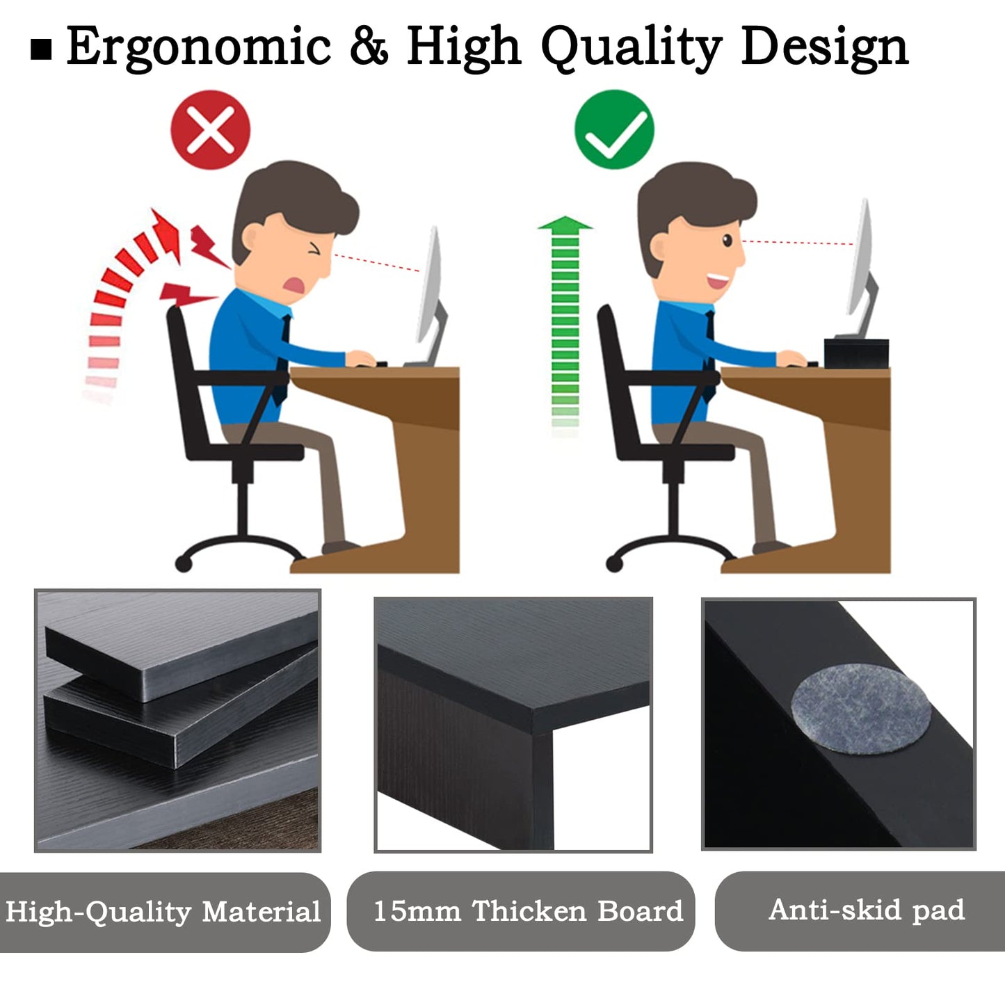 TEAMIX Wood Monitor Stand Riser-2 Pack, 2 Tier Adjustable Monitor Stand Dual Monitor Riser for 2 Monitors/Laptop/PC Black Computer Stand for Desk